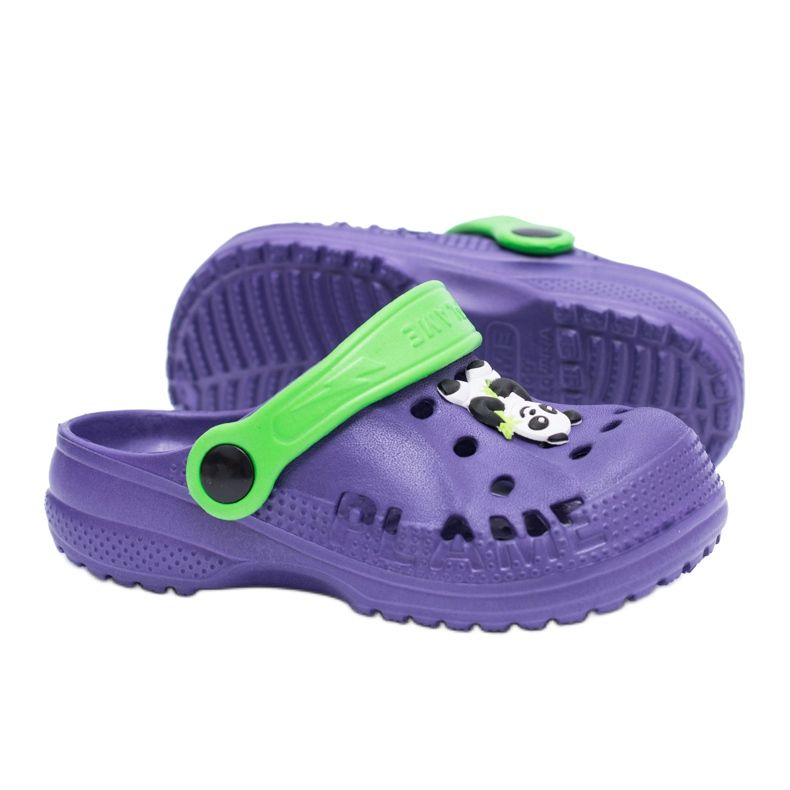 Flameshoes Chinelos infantis Purple Kroks com panda roxo verde 1