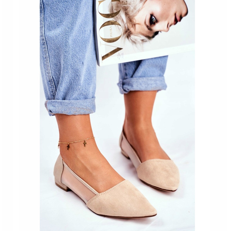 EVE Bailarinas femininas com malha de camurça bege fibra 2