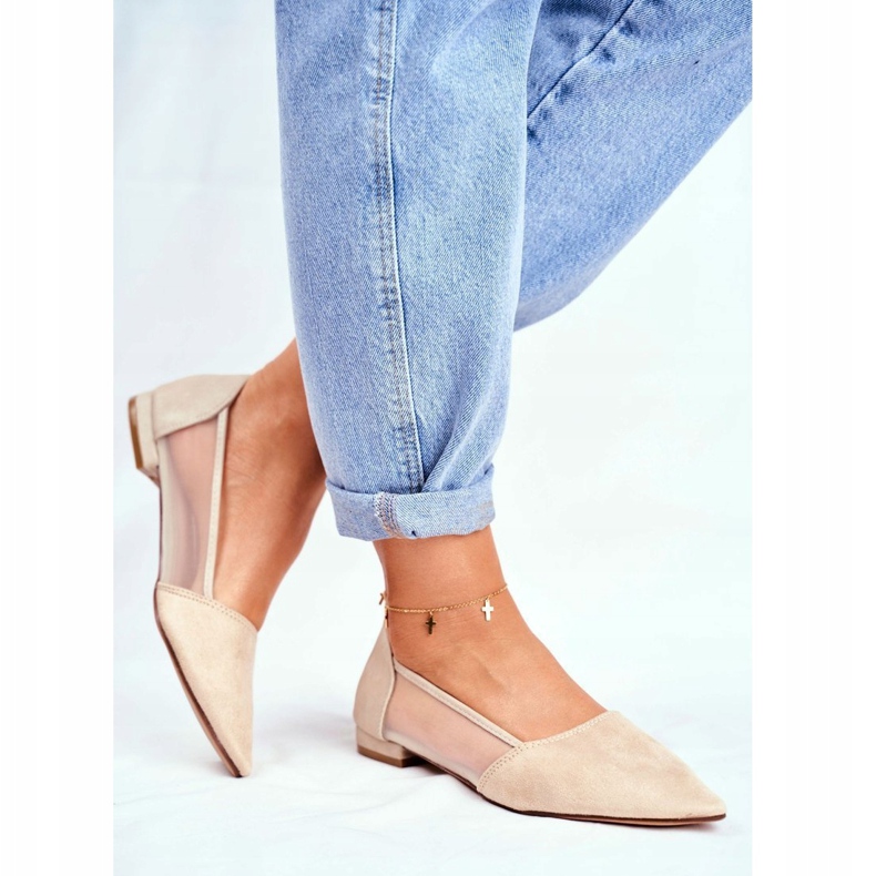 EVE Bailarinas femininas com malha de camurça bege fibra 1