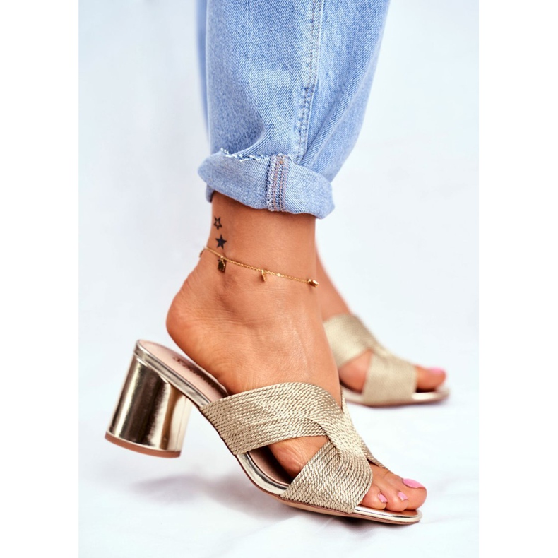 S.Barski Chinelos femininos com salto dourado convidado 1