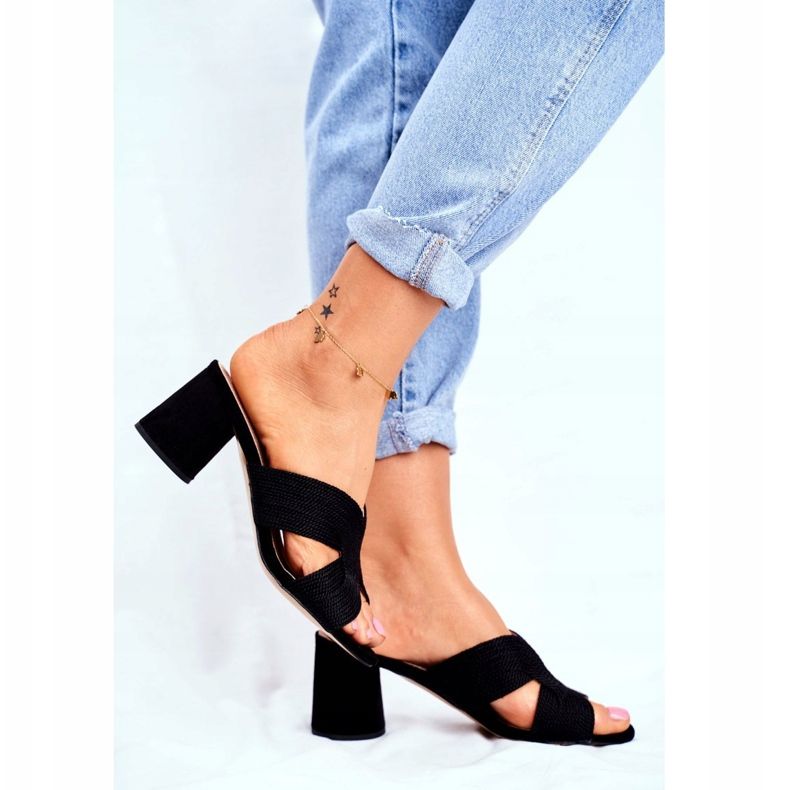 S.Barski Chinelos femininos de salto alto preto convidado 2