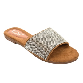 Chinelos marrons com zircônia cúbica 839-761 castanho prata 1 Chinelos marrons com zircônia cúbica 839-761 castanho prata 1