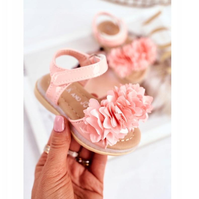 FRROCK Sandálias infantis com velcro rosa brilhante Milena 2