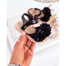 FRROCK Sandálias infantis com velcro preto brilhante Milena 2