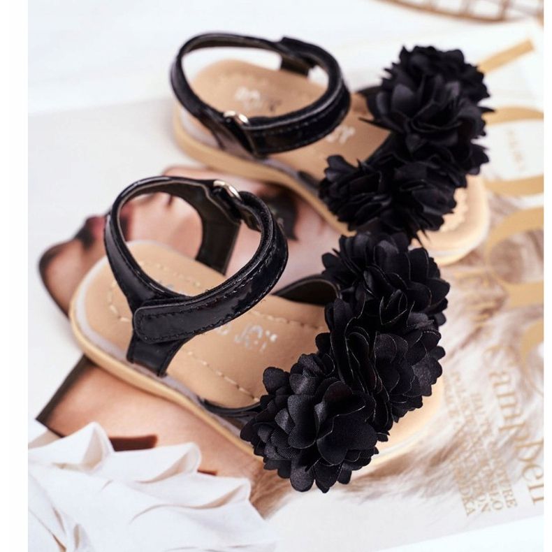 FRROCK Sandálias infantis com velcro preto brilhante Milena 1