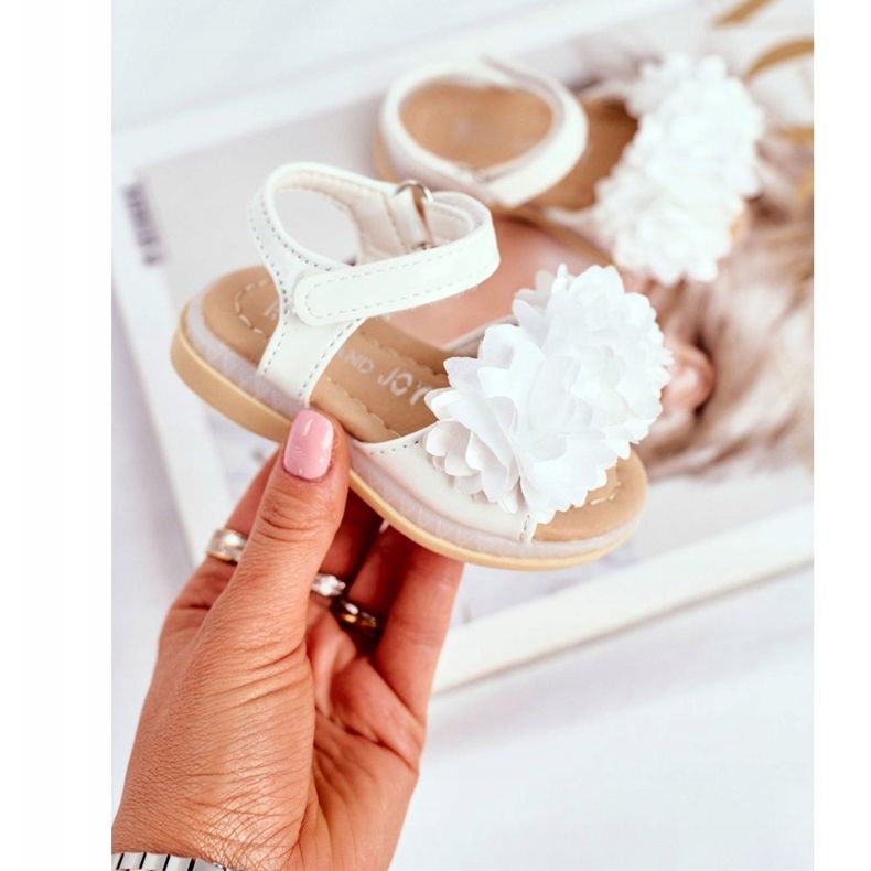 FRROCK Sandálias infantis com velcro branco brilhante Milena 1