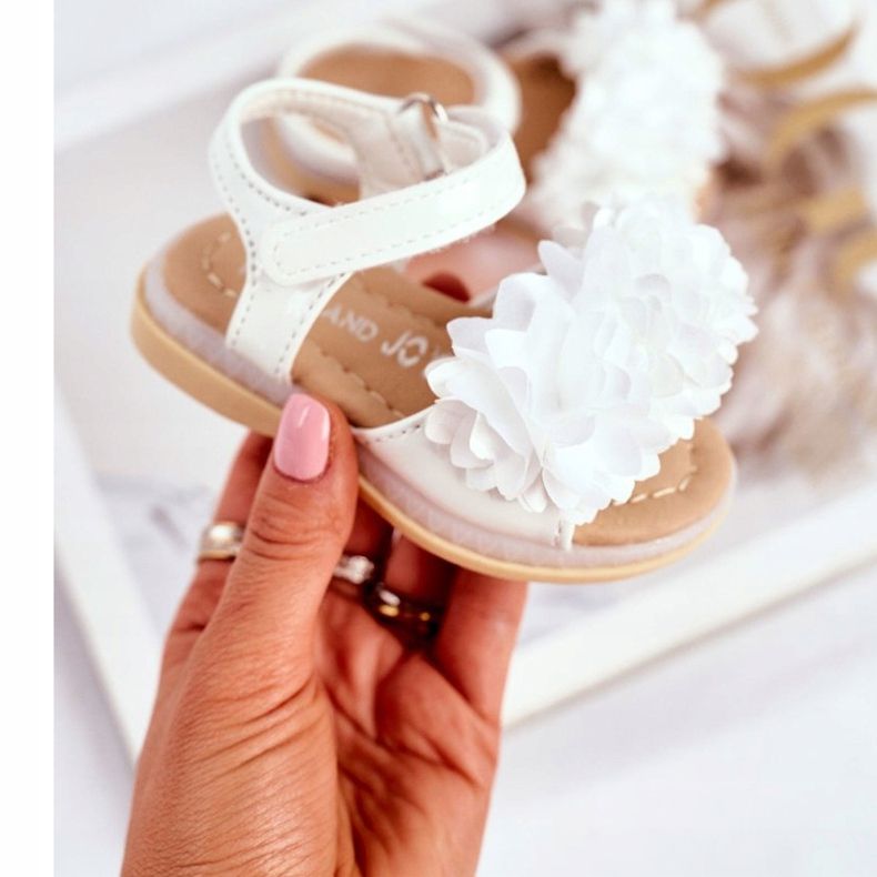 FRROCK Sandálias infantis com velcro branco brilhante Milena 2
