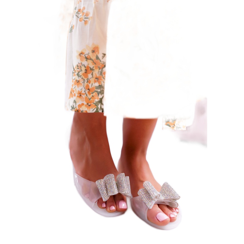 Lu Boo | Bailarinas de borracha Meliski Bow Branco Cindela incolor 2