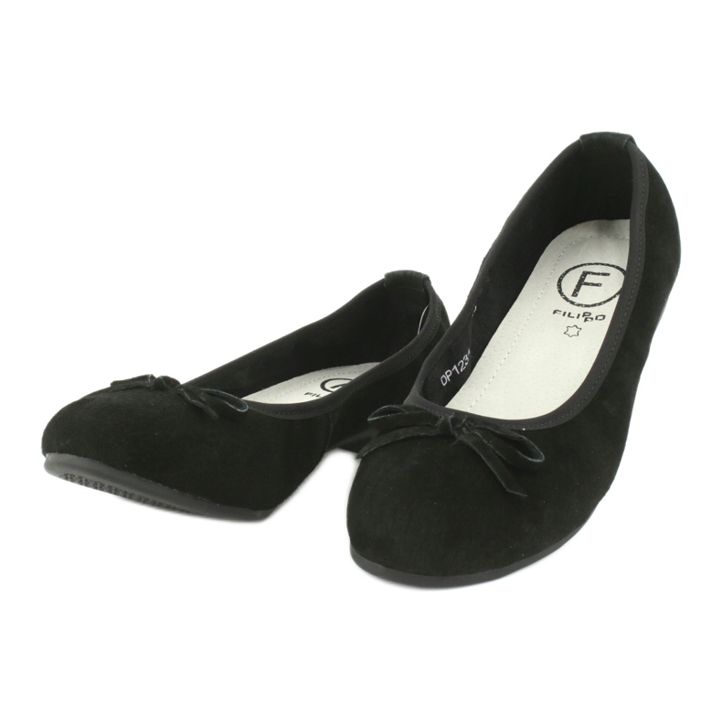 Filippo Bailarinas de couro preto com laço 1