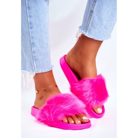 Chinelos femininos com pele neon fúcsia rosa 2