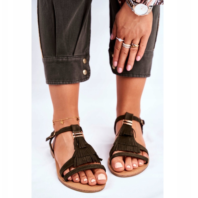 FJ1 Sandálias femininas camurça lisa Boho Olive Lucami multicolorido verde 2