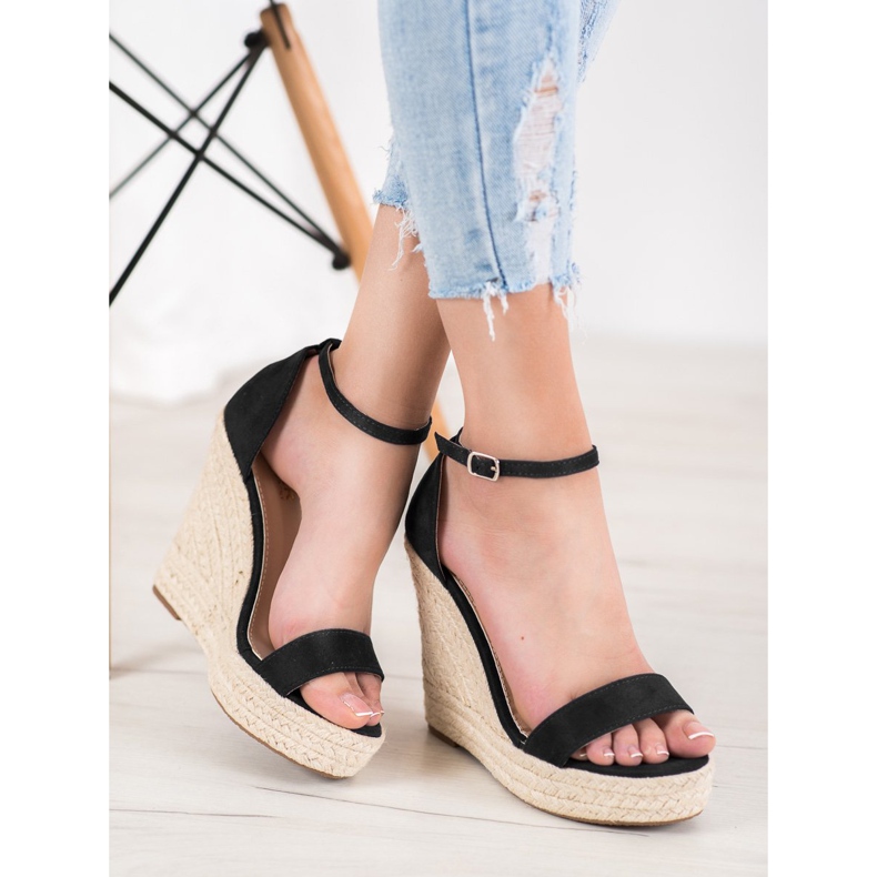 SHELOVET Sandálias sexy de cunha preto 1