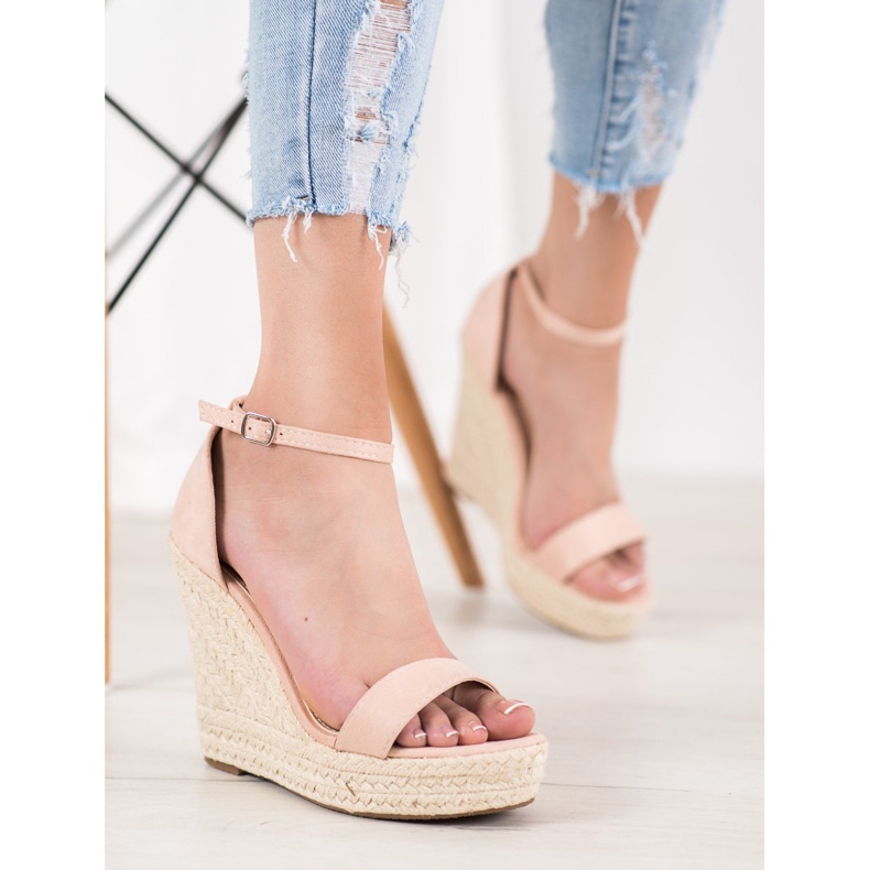 SHELOVET Sandálias sexy de cunha rosa 1