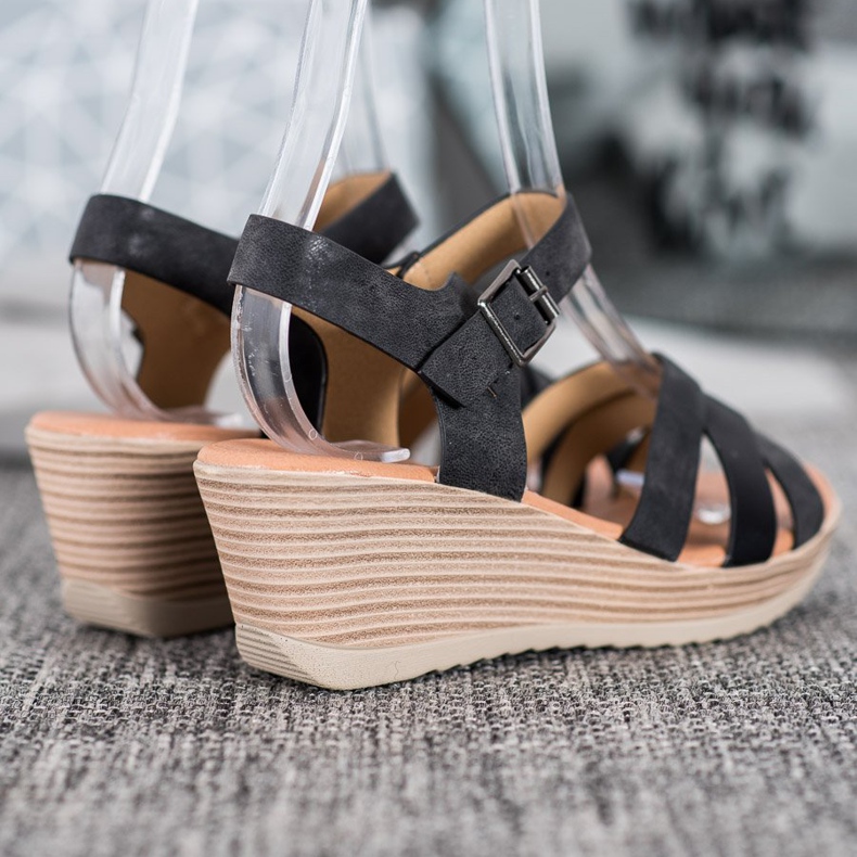 Sea Elves Sandálias leves feitas de couro ecológico preto 1