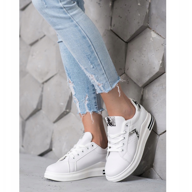 SHELOVET Calçados esportivos feitos de couro ecológico branco 2