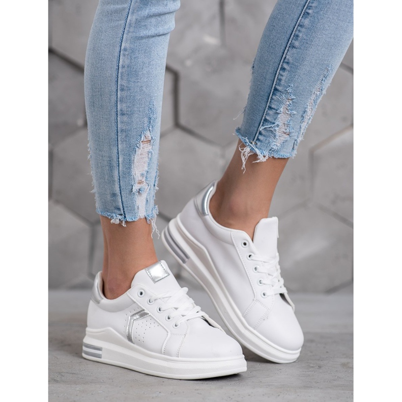 SHELOVET Calçados esportivos feitos de couro ecológico branco 1