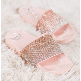 SHELOVET Chinelos confortáveis ​​com zircônia cúbica rosa 2