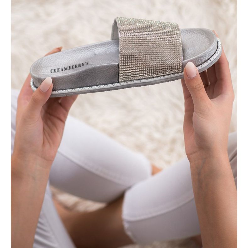 Creamberry'S Chinelos prateados com cristais cinza 1