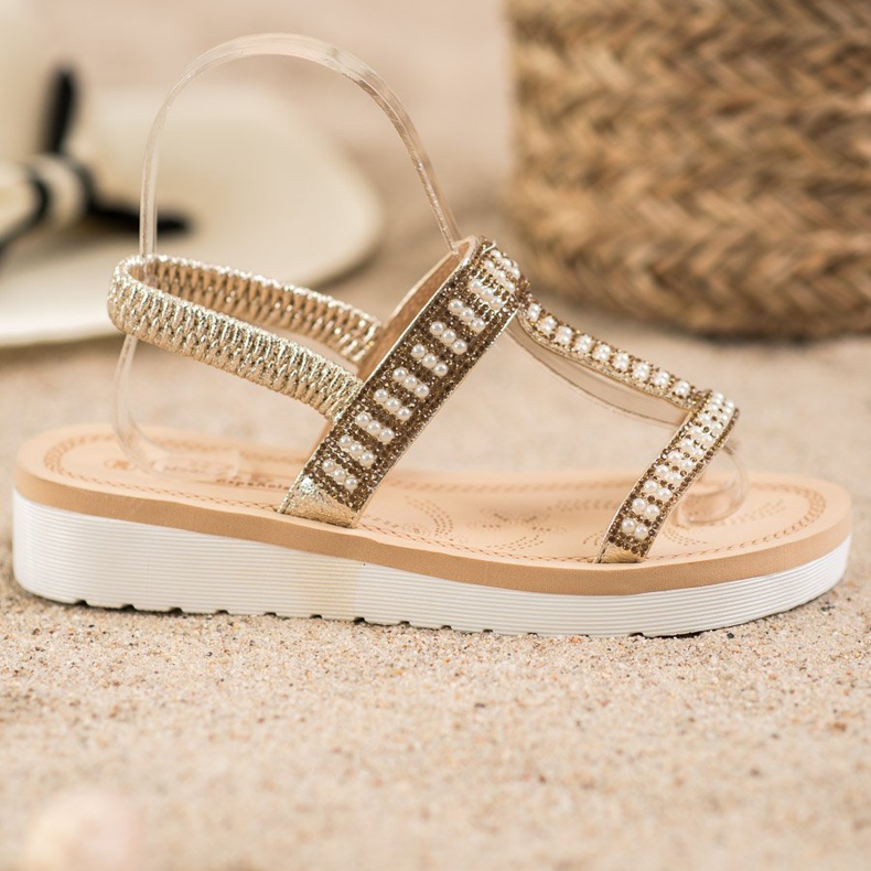 SHELOVET Sandálias deslizantes com miçangas amarelo 2