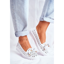 S.Barski Mocassins femininos, couro perfurado LR71515 Murrieta branco 1