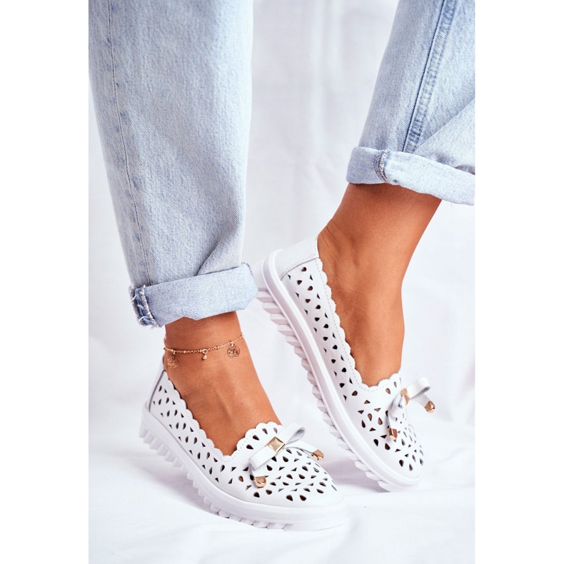 S.Barski Mocassins femininos, couro perfurado LR71515 Murrieta branco 1