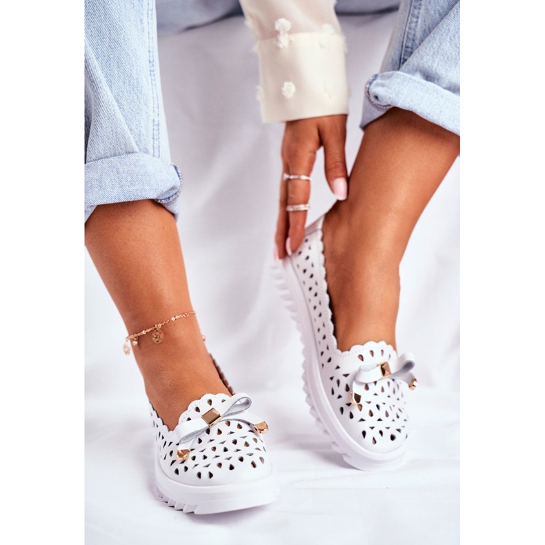 S.Barski Mocassins femininos, couro perfurado LR71515 Murrieta branco 2