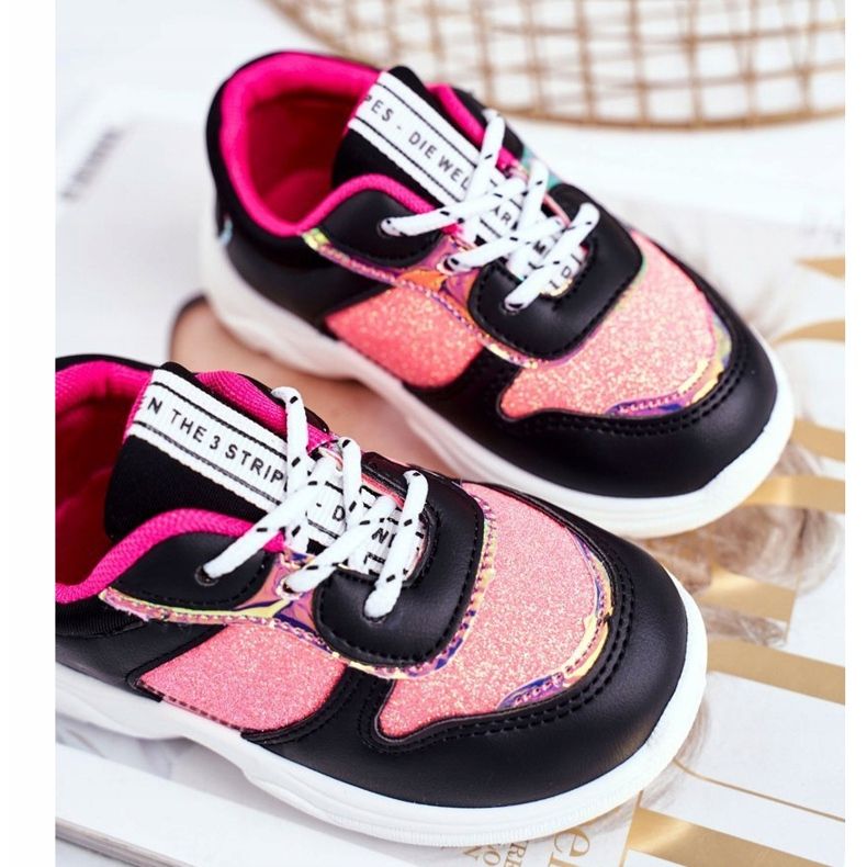FRROCK Calçados esportivos infantis Matylda pretos com brilho multicolorido 1