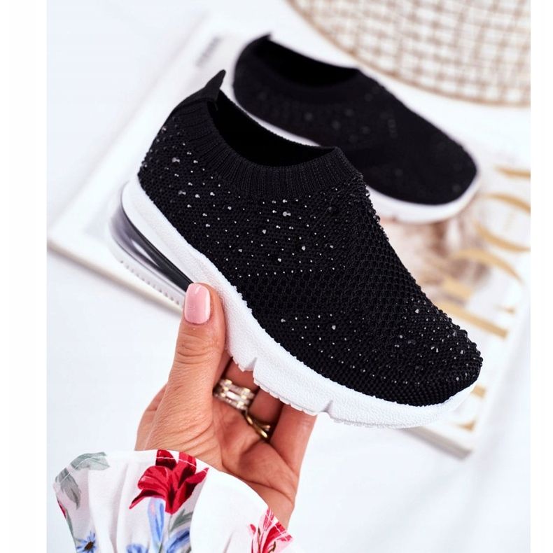 FRROCK Sapatos esportivos infantis Linda preta com zircônia cúbica preto 2