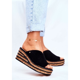 Chinelos femininos de couro em cunha Nicole 2559 Black Lemonade preto 1