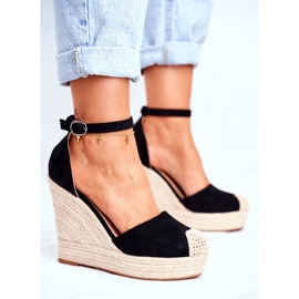 MSMG Sandálias Femininas em Cunha Linho Preto Abacate 2