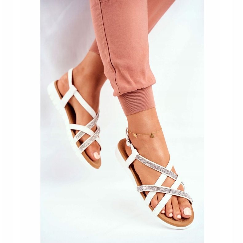 Sandálias Lu Boo Femininas com Zircônia Cúbica 406-6 White Feen branco 1