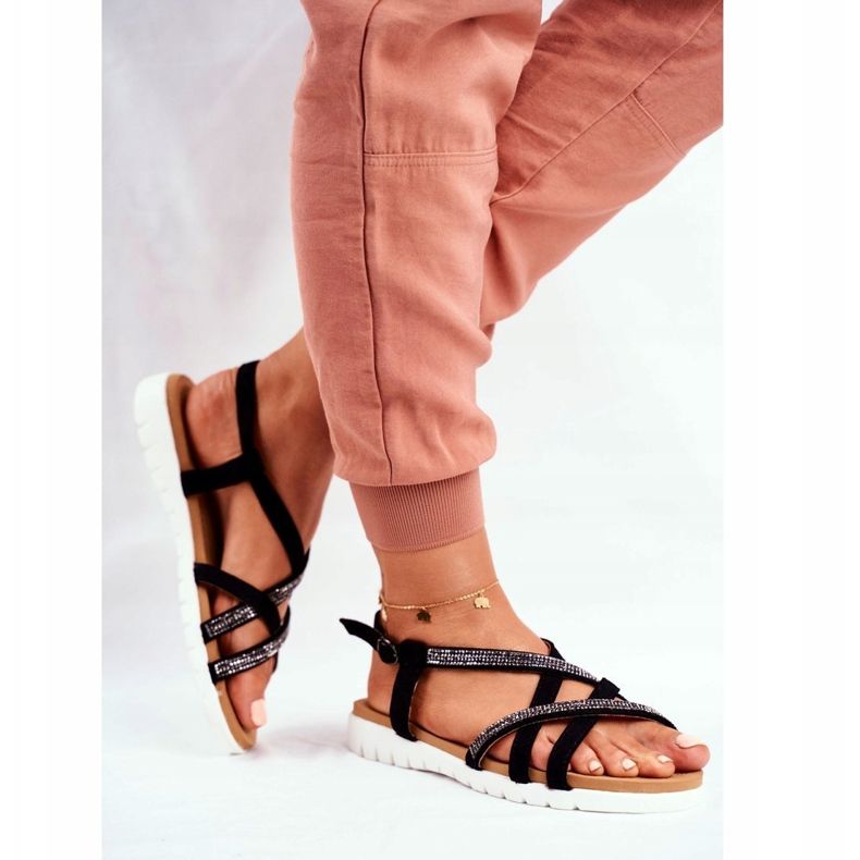 Sandálias Lu Boo Femininas com Zircônia Cúbica 406-6 Black Feen preto 1