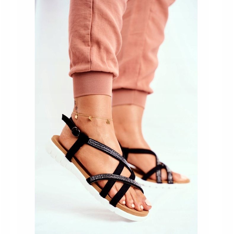 Sandálias Lu Boo Femininas com Zircônia Cúbica 406-6 Black Feen preto 2