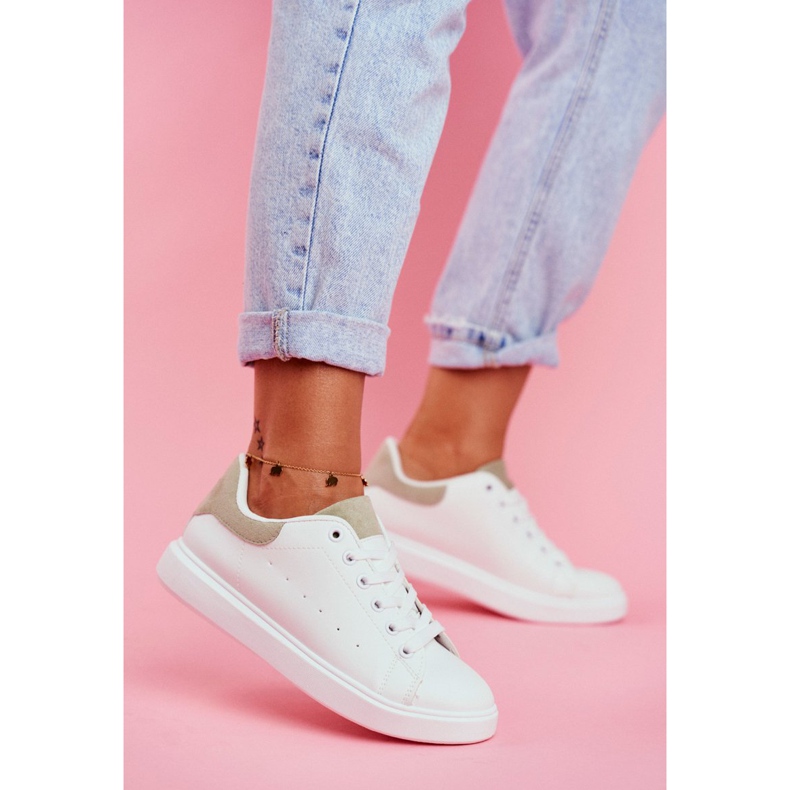 SEA Sapatas esportivas femininas brancas com salto verde Milly branco 2