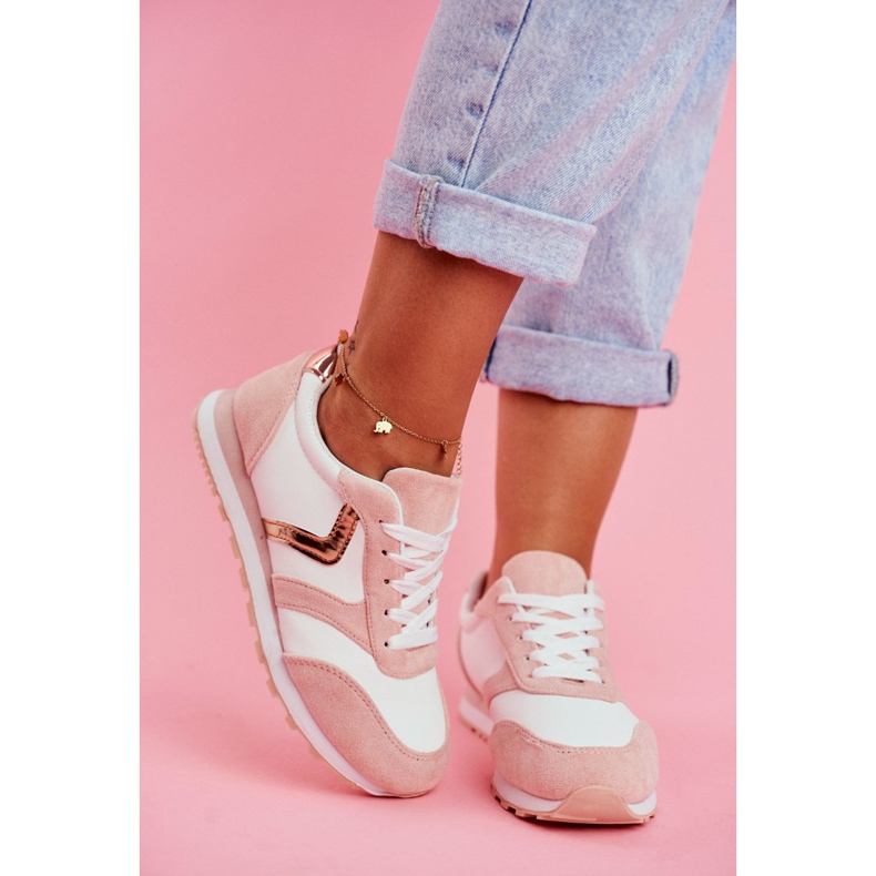 Sapatos esportivos femininos em roleta rosa branca branco 2