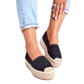 ADY Alpercatas femininas de renda preta com plataforma Desante marrom preto 1