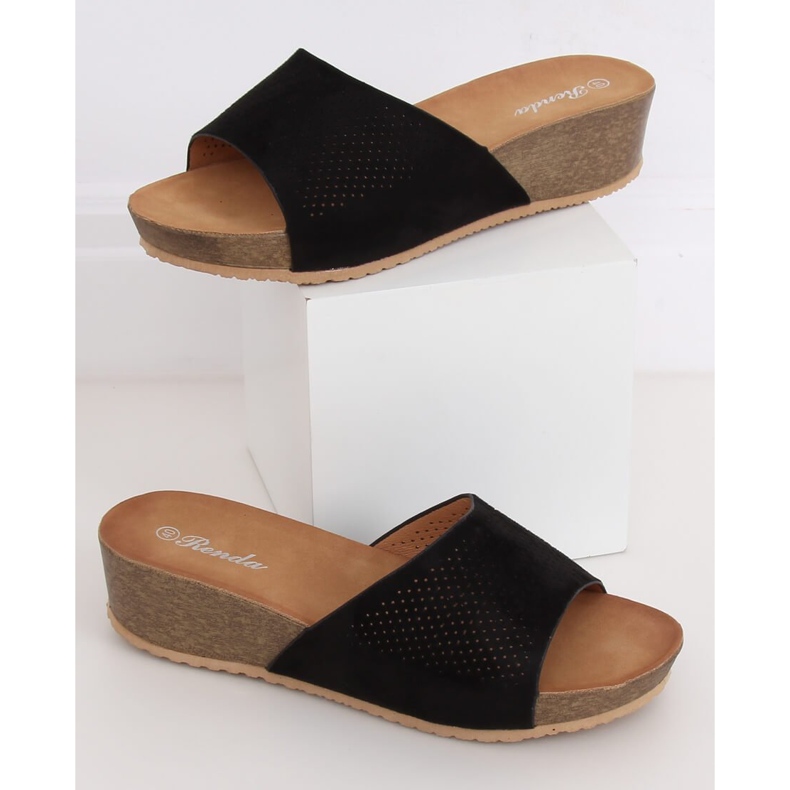 Chinelos pretos em uma cunha baixa preta 10-238 Black 1