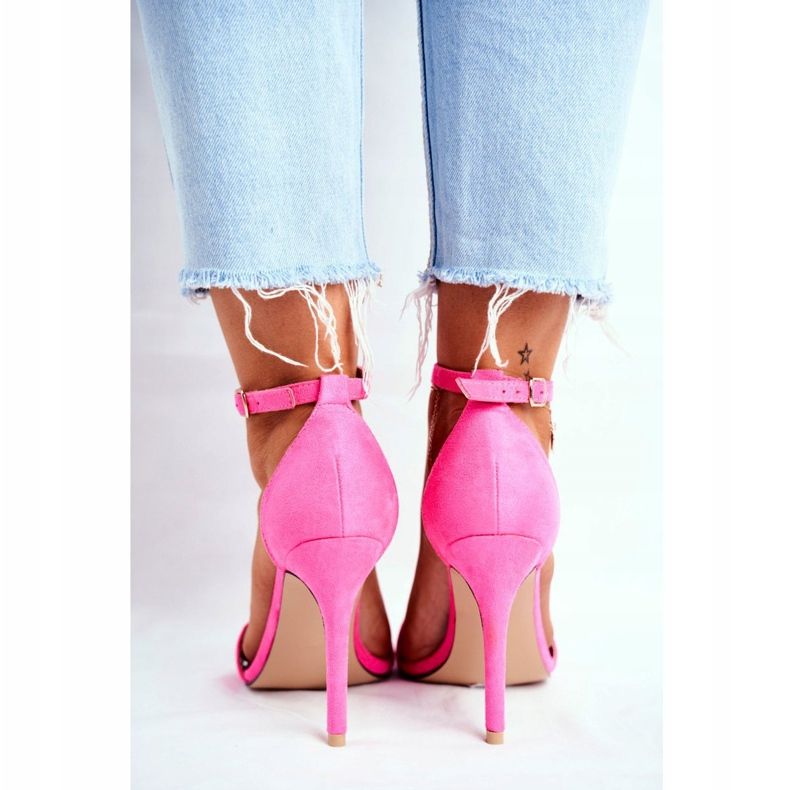 SEA Sandálias femininas com salto alto Eco-camurça fúcsia Liberty rosa 2