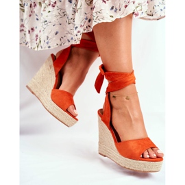 PS1 Sandálias femininas em cunha amarradas com laranja Belleza 2