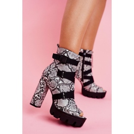 PS1 Botas femininas tornozelo open toe pele de cobra gládios preto cinza 1