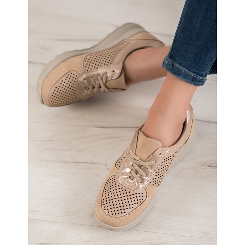 Comer Tênis Openwork no Paltform marrom amarelo 1