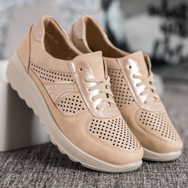 Comer Tênis Openwork no Paltform marrom amarelo 2