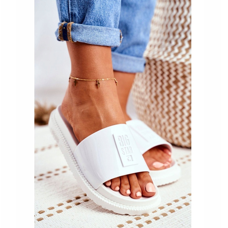 Chinelos femininos Big Star com plataforma branco FF274812 1