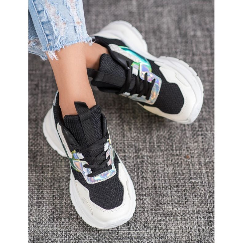 Mannika Tênis elegantes com malha preto 2