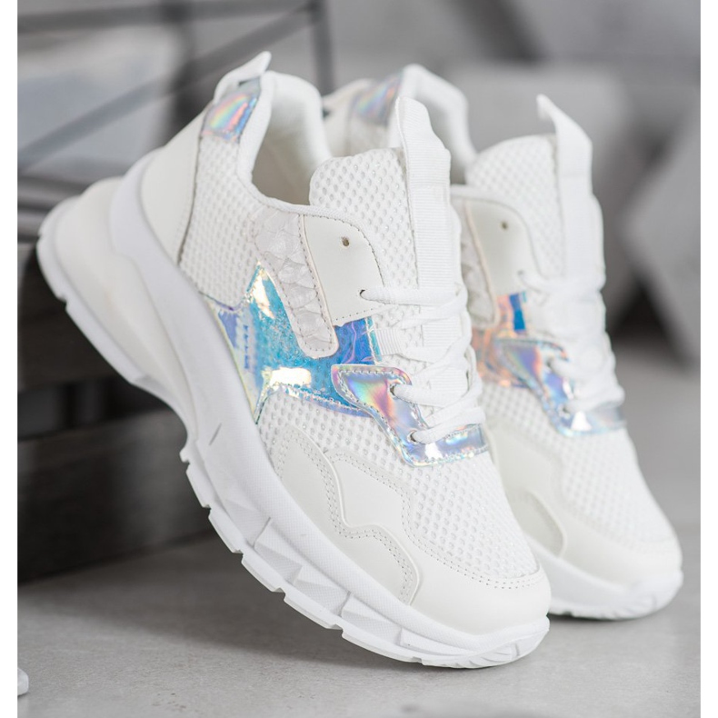 Mannika Tênis elegantes com malha branco 2 Mannika Tênis elegantes com malha branco 2