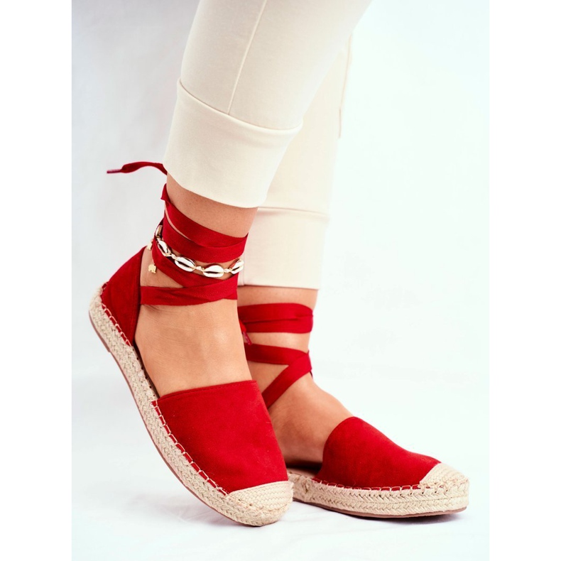 SEA Alpercatas femininas, linho amarrado, Bonjour vermelho 1