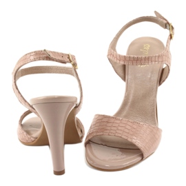 Espinto Sandálias rosa femininas de couro pintado 3