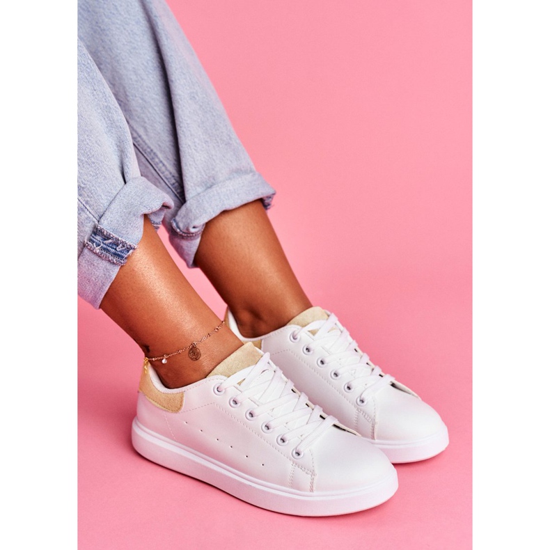 SEA Sapatas esportivas femininas brancas com salto bege Milly branco castanho 2