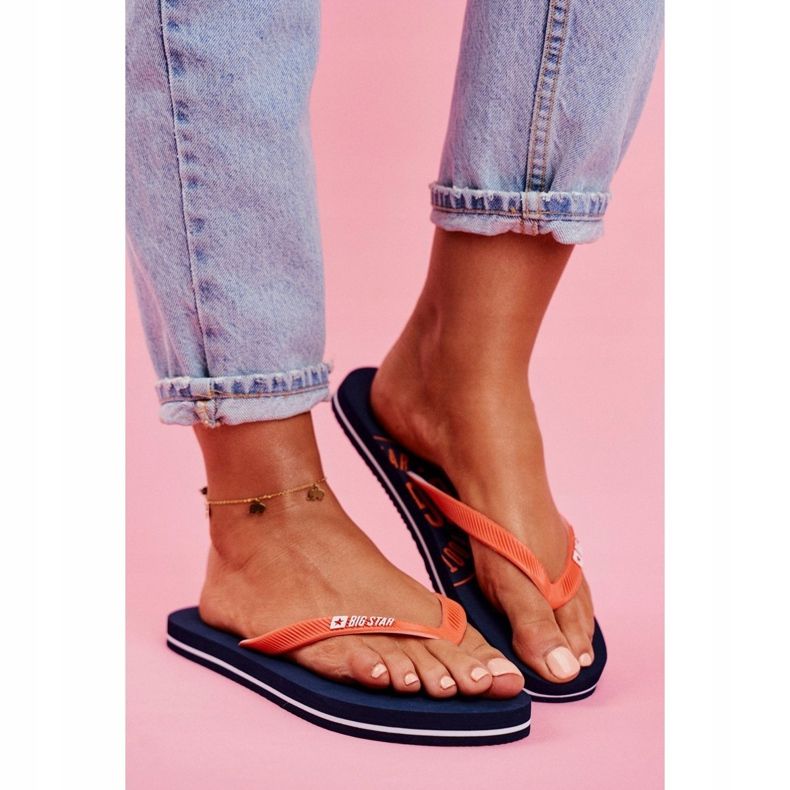 Chinelos femininos flip-flops Big Star azul marinho FF274A297 1