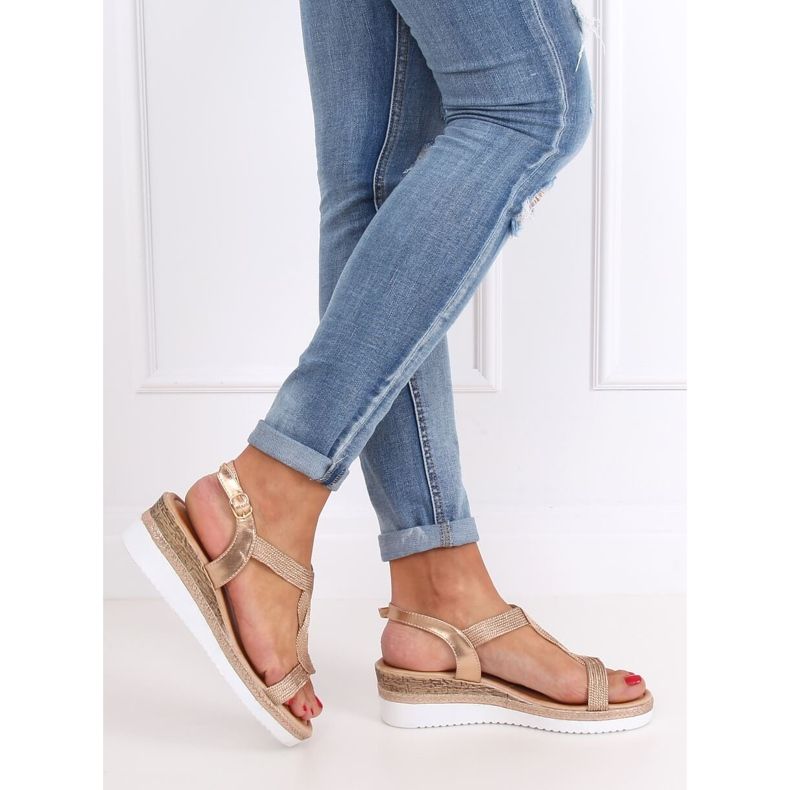 Sandálias de cunha champanhe L6629 Champagne rosa 2